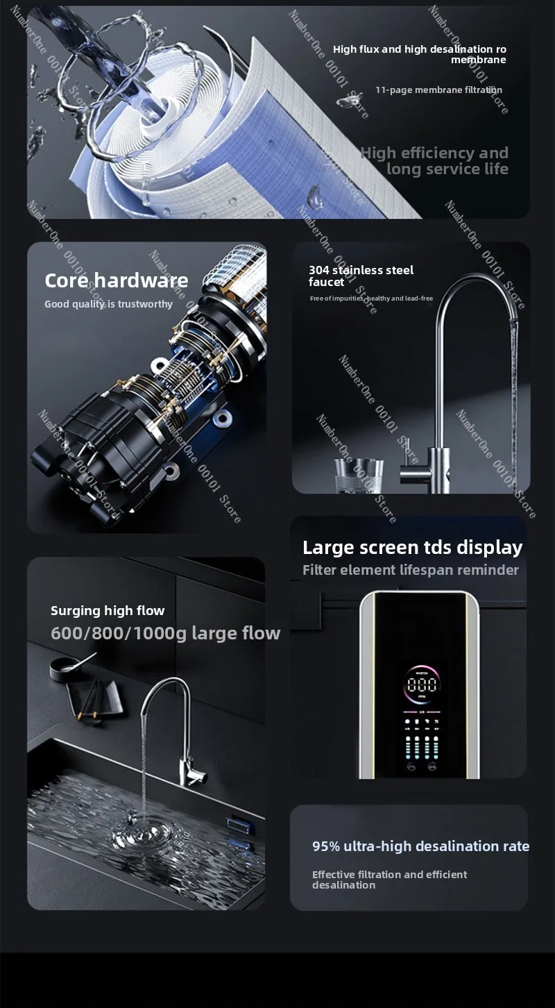 Water Purifier 600G-1000G Household Kitchen Direct Drinking RO Reverse Osmosis Faucet Filter Water Purifier Housing