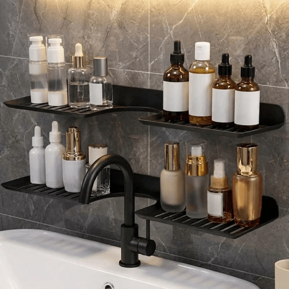 Plastic Faucet Storage Shelf Wall Mounted Water Drainage U Shaped Countertop Storage Rack Space Saving Large Capacity Sink Shelf