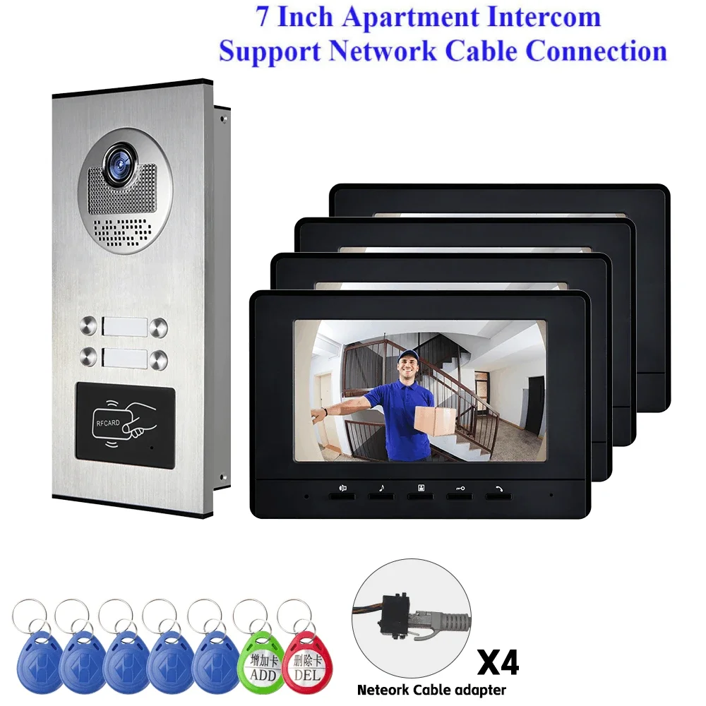 Video Intercom System For Multi Apartment Network Cable Port RFID Unlock Door Video Call Door Phone Building Doorbell Kits