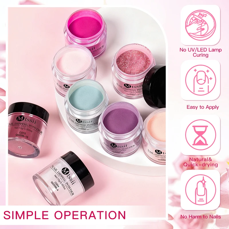 Mtssii Glitter Nail Dipping Powder Kit Sistema di immersione per unghie liquido Set 10g Polvere Naturale Secco Nail Art Materiale per unghie per manicure