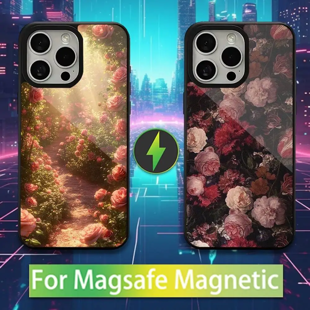 

Oil painting Rose Art Case For iPhone 16,15,17,14,13,12,11,Pro,Max,Plus,Mini,Magsafe,Magnetic Wireless Charging Case