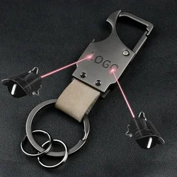 Personalize Logo Cowhide Bottle Opener Leather Metal Keychain Custom Name Numbers Multifunctional Key Chain Laser Car Keyring