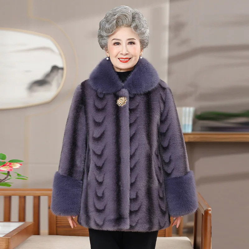 

Women High-end Casual Mink Warm Top Autumn Winter Coat Lady Fashion New Outwear Korean Middle Aged Mother Clothes Jacket