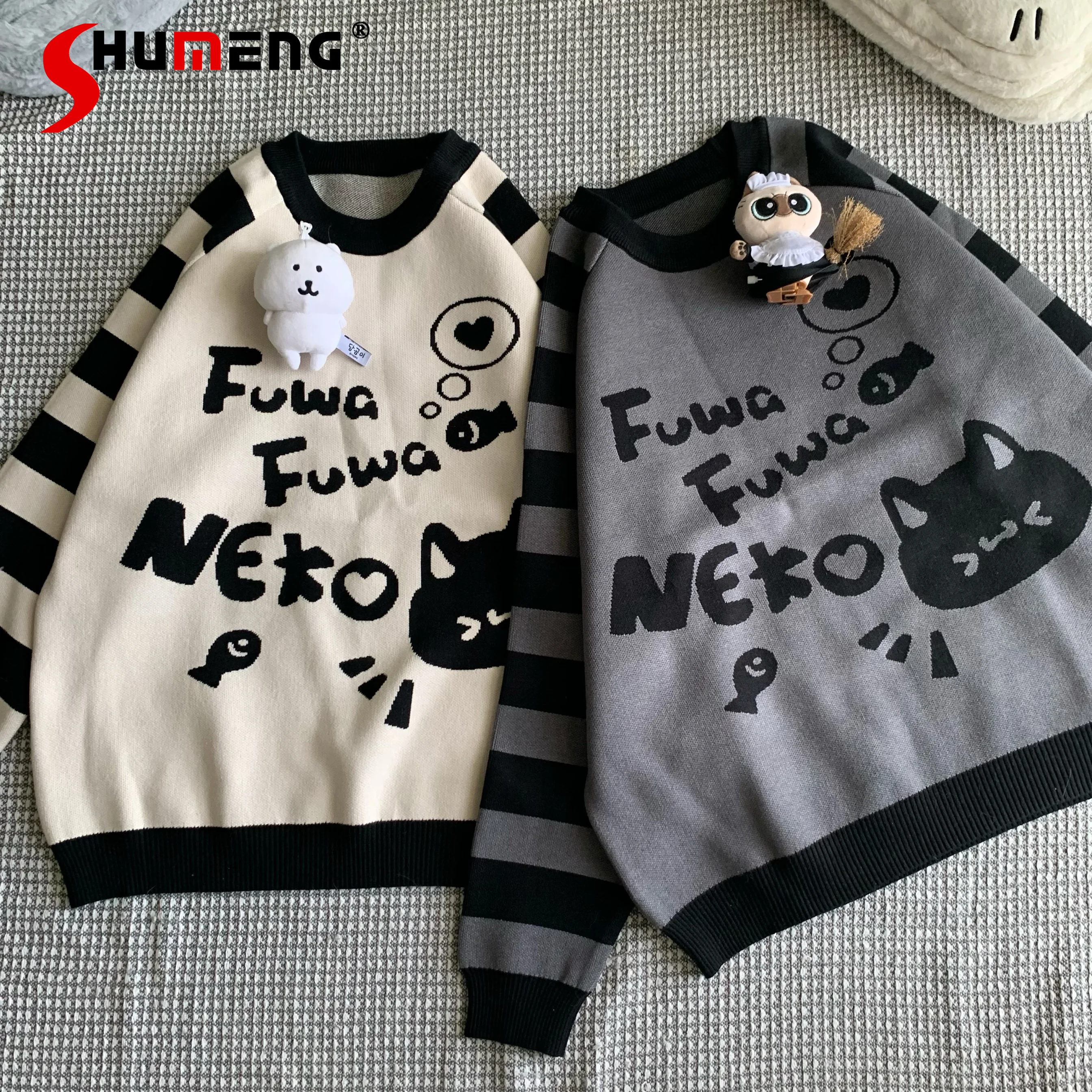 

Subculture Y2k Knit Sweater Women's Cute Girls Cartoon Jacquard Striped Knitted Pullovers Spring and Autumn Kawaii Knitwear Top