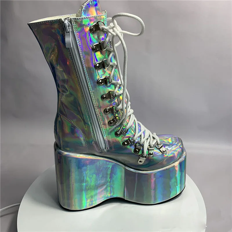 أحذية برقبة سحرية أرجوانية للكاحل لأداء المسرح ، أحذية مثيرة مخصصة ، كعب إسفيني عصري ، طراز الشارع ، صيحات الموضة ، #3