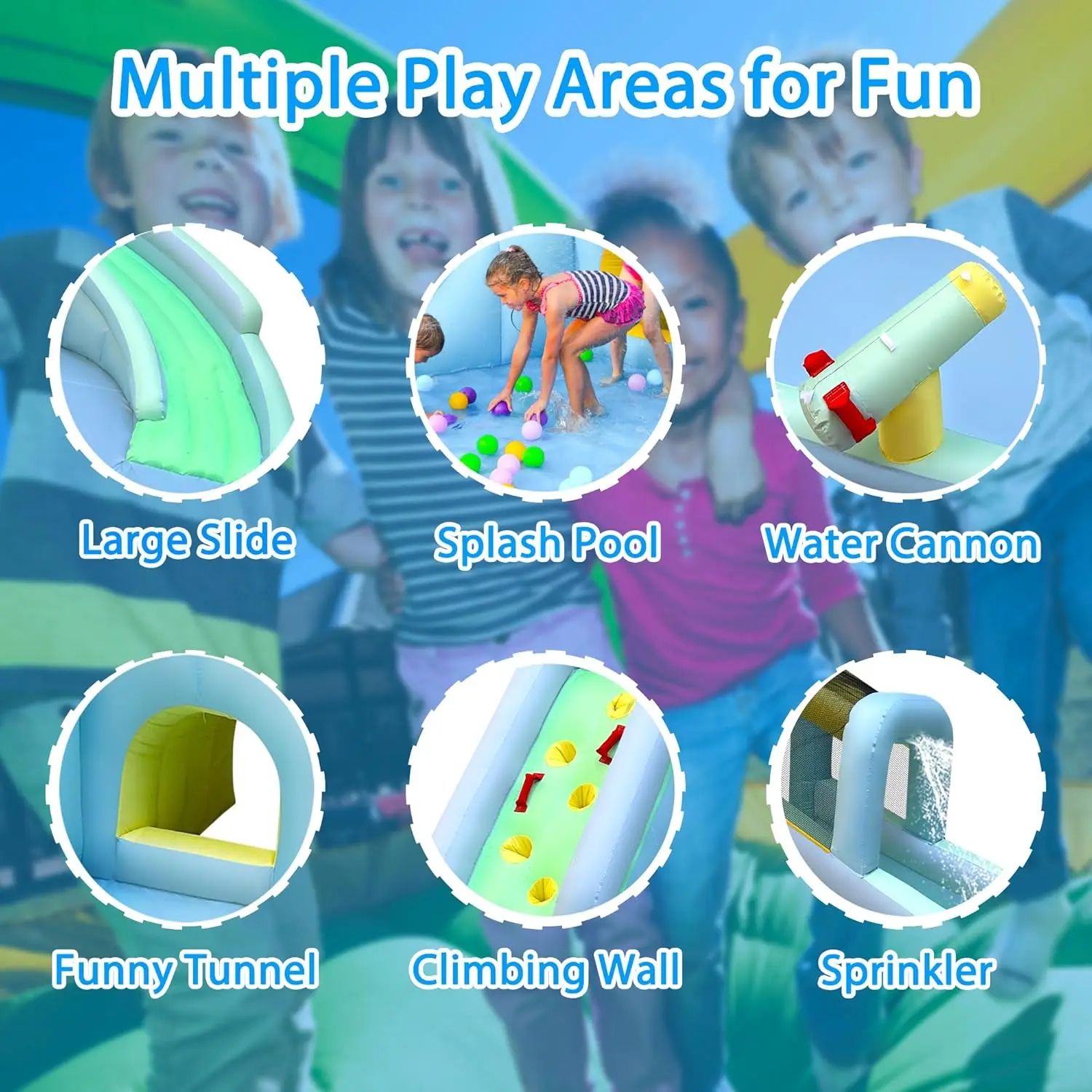 6-in-1 Inflatable Kids Bounce House Water Park, 550W Blower Included, Large Slide Climbing Wall Splash Pool with Water Gun, Outdoor Summer Backyard Party Fun view 4