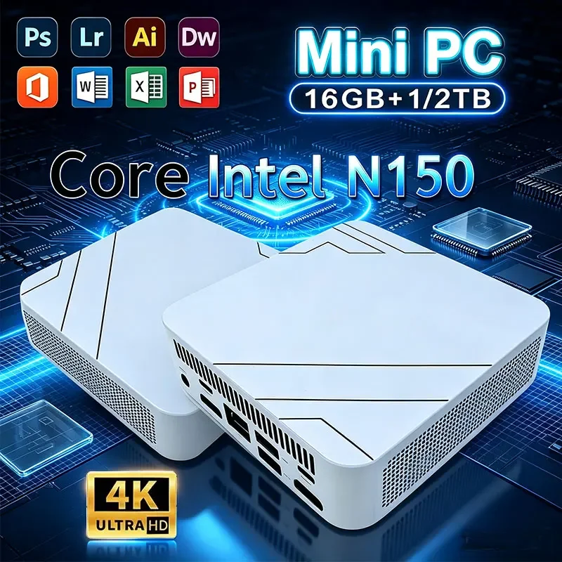 2026 Mini PC ComputerIntel Core N150 8GB16GB RAM 1TB 2TB M.2 SSD WiFi6 BT5.2 4K HD Portable Office Desktop Work PC