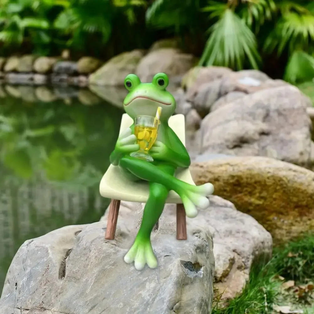 

Durable Cute Frog Sit Chair Sculpture Resin Handmade Rocking Chair Frog Statue Decorative Frog Desktop Figurine Garden Decor