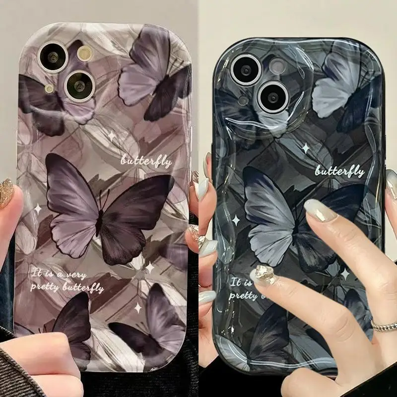 Phone Case For Huawei Honor 90 Lite 5G P30 Mate 30 40 Pro P40 Nova 9 SE 10 SE 11 5T 7 Pro cover Butterfly 3D Wavy Curved Edge