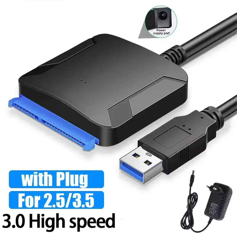 USB 3.0 zu SATA Kabel SATA III Festplatten-Adapter-Konverter für 2,5 Zoll 3,5 Zoll SSD HDD Festplatte mit 12 V/2 A Netzteil