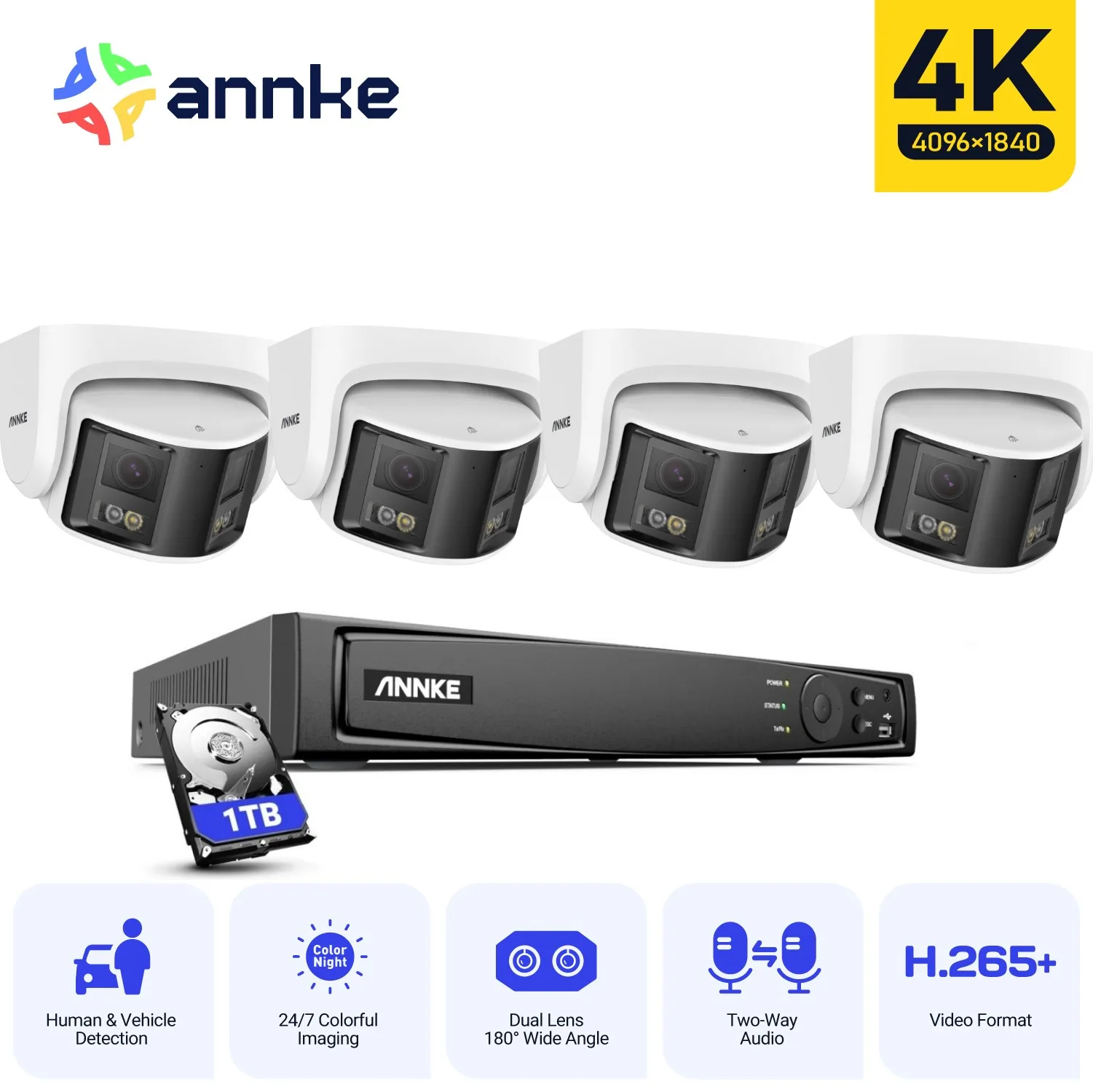 ANNKE 8MP 180°Panoramic Security Camera System POE Protection Dual Lens Camera Two Way Audio 8CH NVR Video CCTV Surveillance Kit