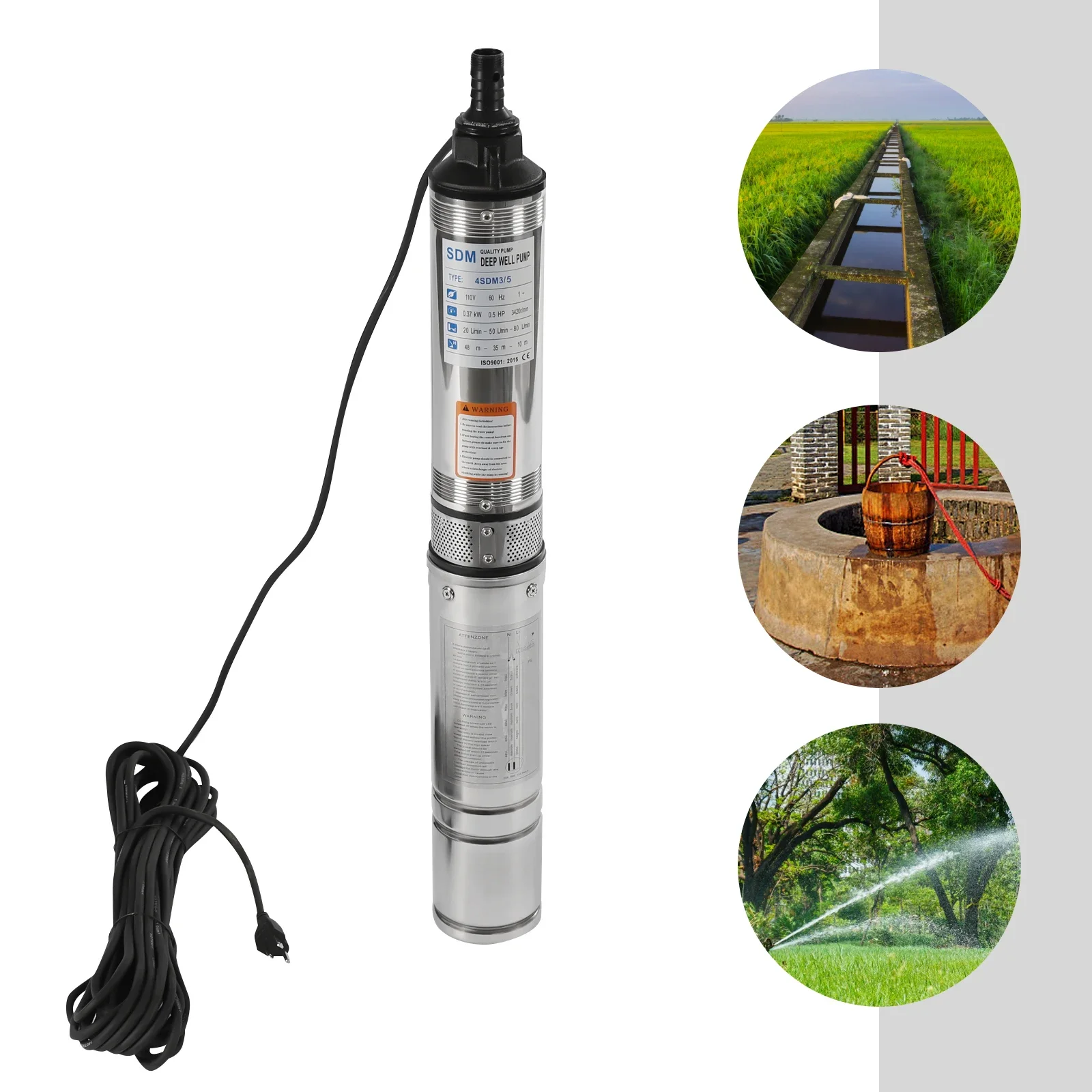 

for 0.5HP Submersible Well Pump 3"OD Pipe Stainless Steel Submersible 1"/1.25" Outlet Pump Industrial Home Use 110V/60HZ