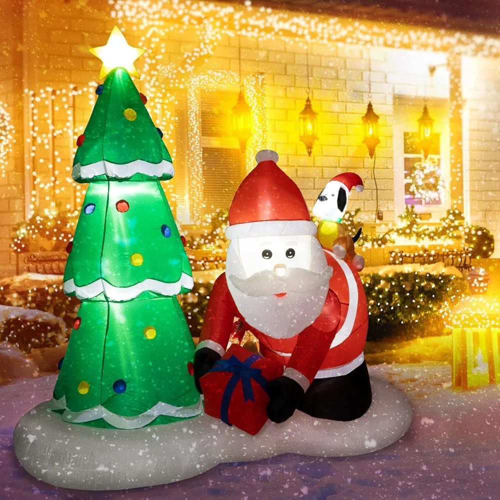 LED Inflatable Santa Claus and Christmas Tree for Holiday, Outdoor Decoration, Built-in LED Lights, 6.6 Foot