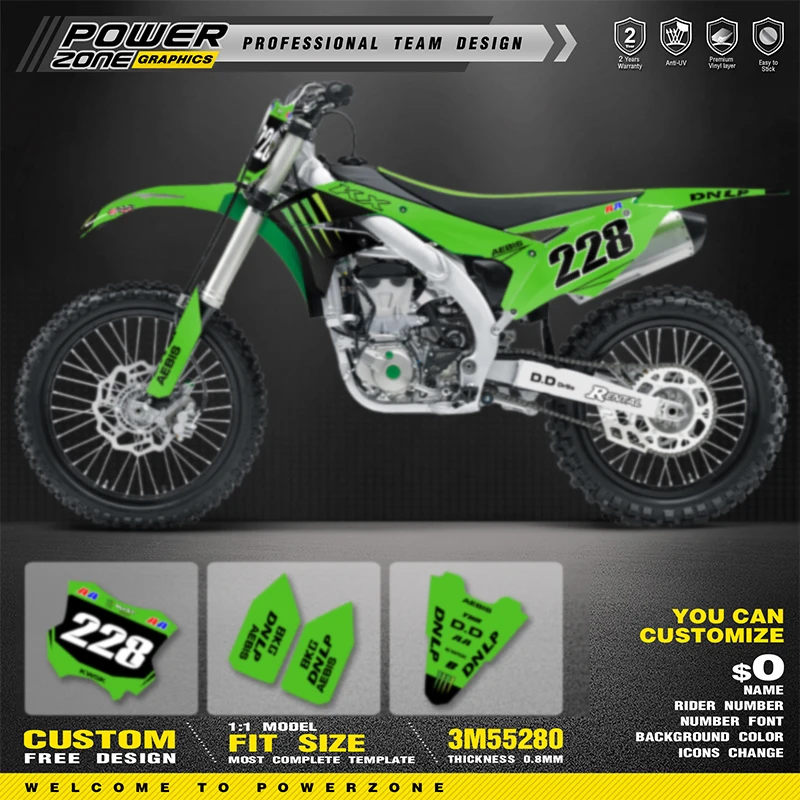 

PowerZone для Kawasaki, графические фоновые наклейки, наклейки для Kawasaki для kxf 450 2016 2017 2018 KXF450 KX450F 006