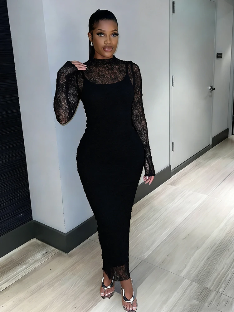 Weird Puss Sexy 2 Piece Dress Women See Through Sleeveless Skinny Tight Stretch Midnight Birthday Party Club Summer Long Bodycon