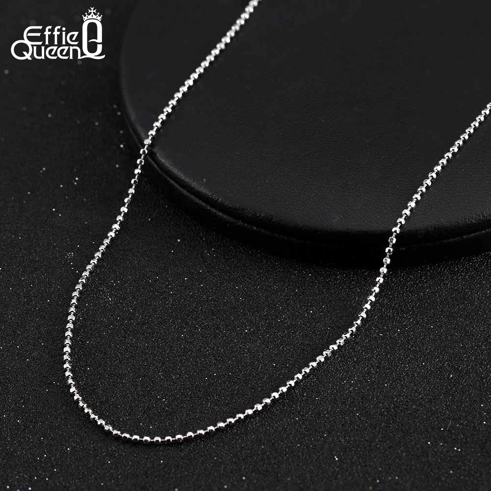 Effie Queen Fashion 1.0/1.5/2.0mm Ball Faceted Bead Chain Necklace for Women 925 Sterling Silver Necklace Birthday Jewelry SC77