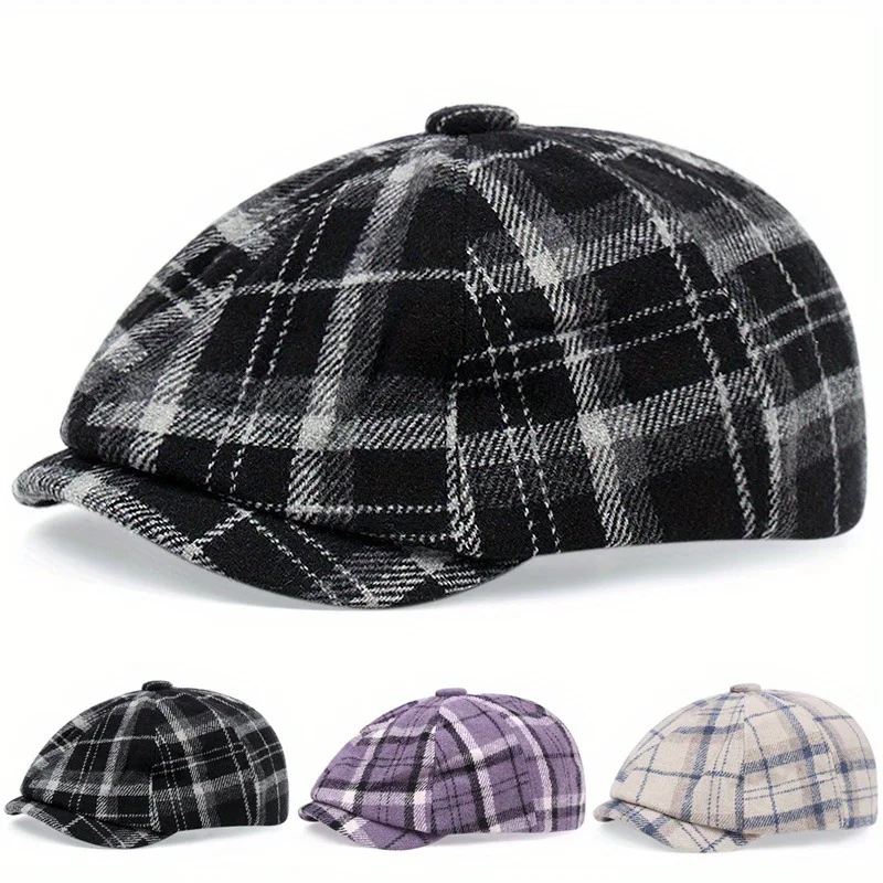 Adults Retro Tweed Dad Hat Plaid Newsboy Caps Men Octagonal Hats British Painters Hats Herringbone Flat Hip Hop Berets gorras