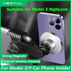 Magnetyczny uchwyt na telefon do Tesli Model 3/Y/X/S 2024 Highland, obracający się o 360 stopni, obsługujący ładowanie bezprzewodowe, metalowy uchwyt na ekran samochodu, odpowiedni dla iPhone 12-14 Pro Max.