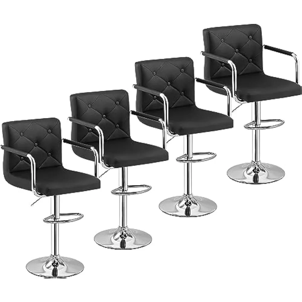 

Bar Stools, Adjustable Bar Stools Set Of 4, Counter Height Barstool With Back And Arms, Swivel Pu Leather Bar Chairs For Kitche