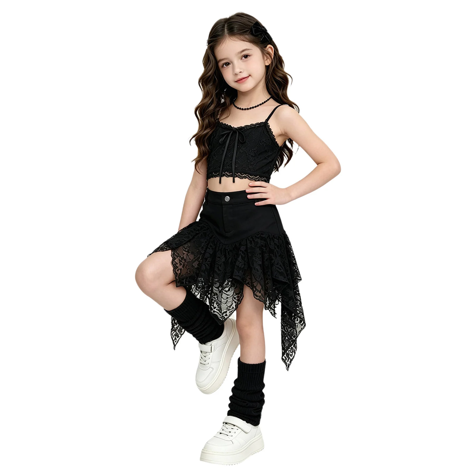 Teen Girls Y2K Skirt Zipper Irregular Flowy Lace Patchwork Fly Skirts with Pockets Birthday Party Casual Streetwear Dancewear