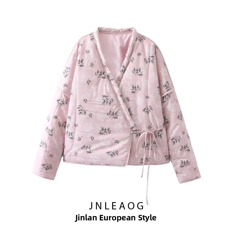 

JNLEAOG Faionable V-Ne с принтом Bell Sve Cotton Jaet женское уличное пальто осеннее новое поступление длинное пальто све