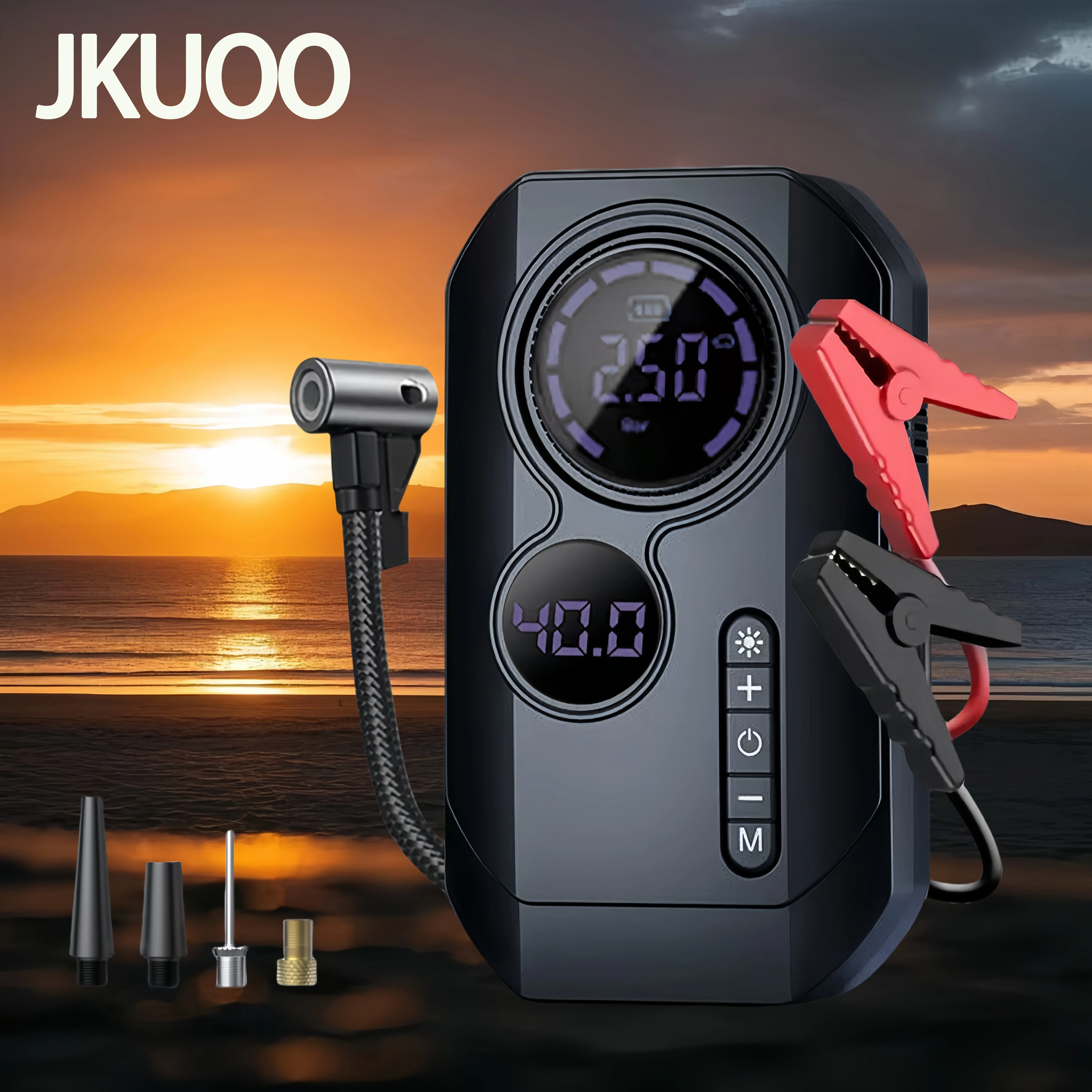 Car Jump Starter with Air Pump 2000A Peak 10.5 Bar Maximum Inflation Auto Tyre Inflator Battery Starters Portable Power Bank