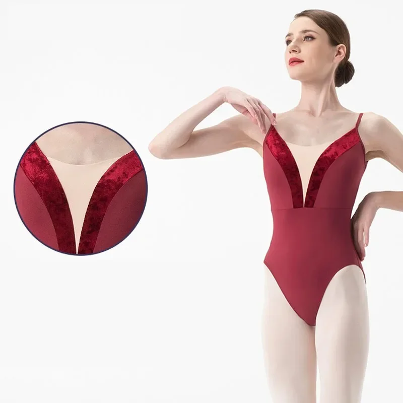 여자 발레 레오타드 여성용 벨벳 스트립 조절 가능한 스트랩 댄스웨어 섹시한 수영복 체조 레오타드 발레리나 무대 의상