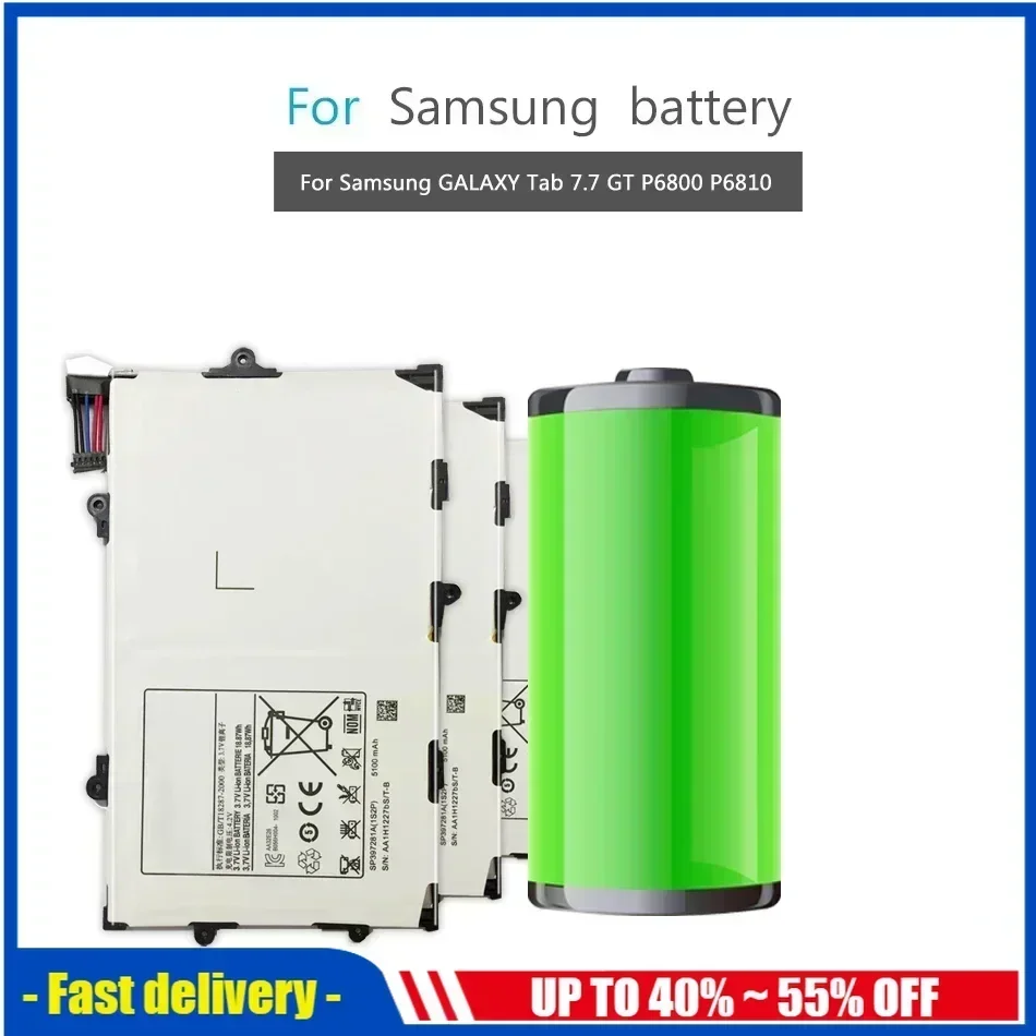 Tablet Battery For Samsung GALAXY Tab 7.7 P6800 P6810 GT-P6800 GT-P6810 SP397281A (1S2P) 5100mAh