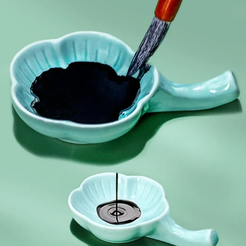 New Ceramic Inkstone Chinese Calligraphy Ink Tray Multifunctional Writing Brush Penholder Creative Watercolor Painting Ink Dish