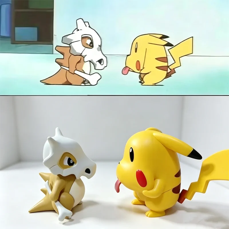 Cubone Pikachu Figurenset Klassische Anime-Szene Statue Q-Version Taschenmonster Sammlermodell Cartoon Desktop-Ornament Spielzeug
