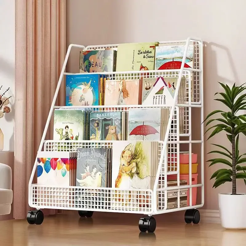 Picture Book Bookshelf Floor Type Shelf Movable Storage Holders with Wheels Simple Household Organization Racks