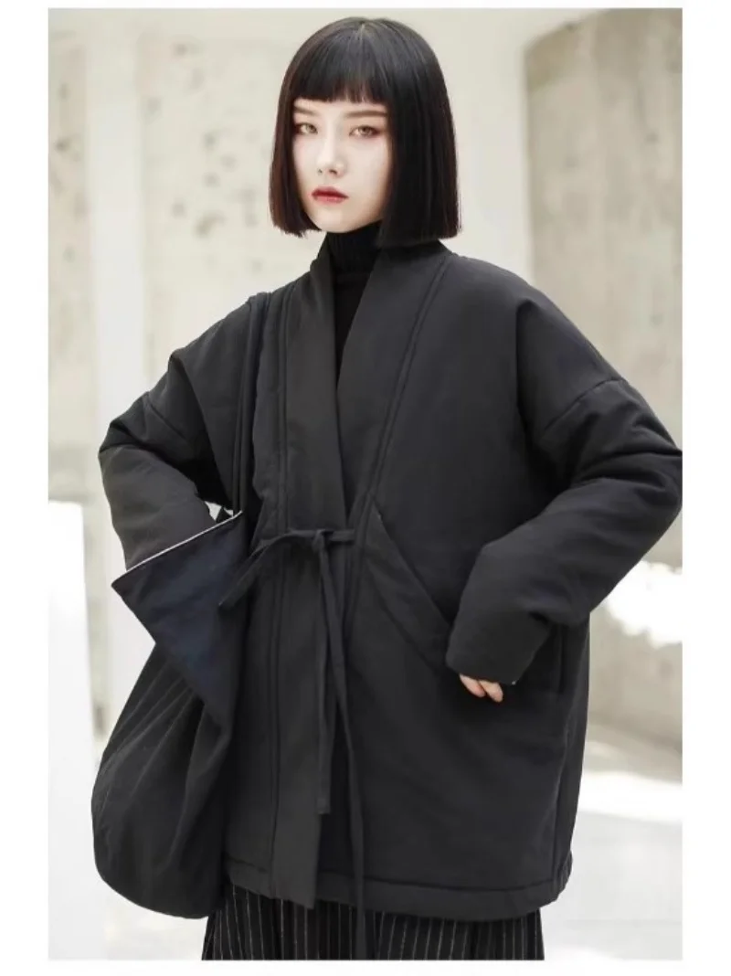 Winter Women's Clothing Retro Plate Buckle Medium Long Clip Cotton Warm Robe Chinese Ethnic Style Quilted Jacket w736