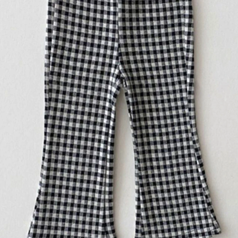 Autumn Winter Kidswear Girls Flared Pants Cute Plaid Polka Dot Leopard Print Design Stylish Warm and Soft Children Long Trousers
