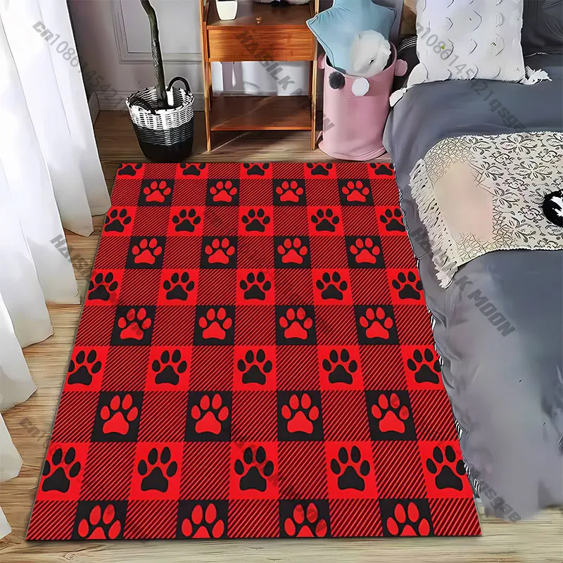 Paw print checkered patterncarpet Yoga living room room decor children's crawling mat doormat area rug games floor mat