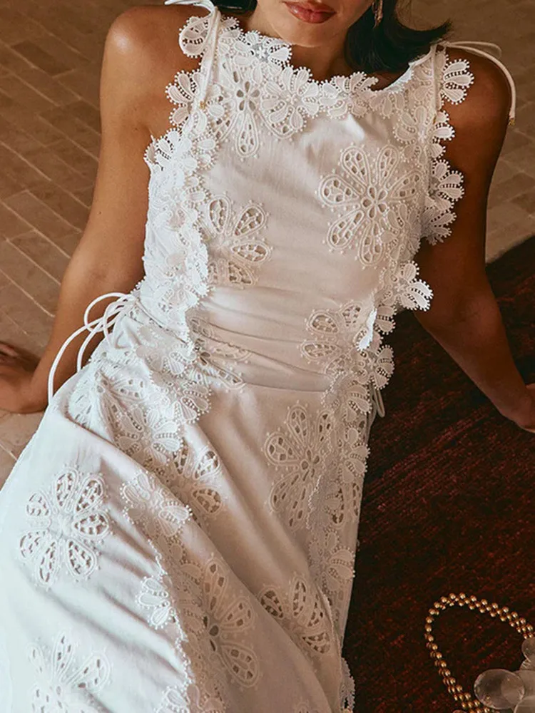 Ele taille haute a-ligne Dr Svel v-ne bretelles brodées été longue Dr femmes Faion Sexy Simple Sle