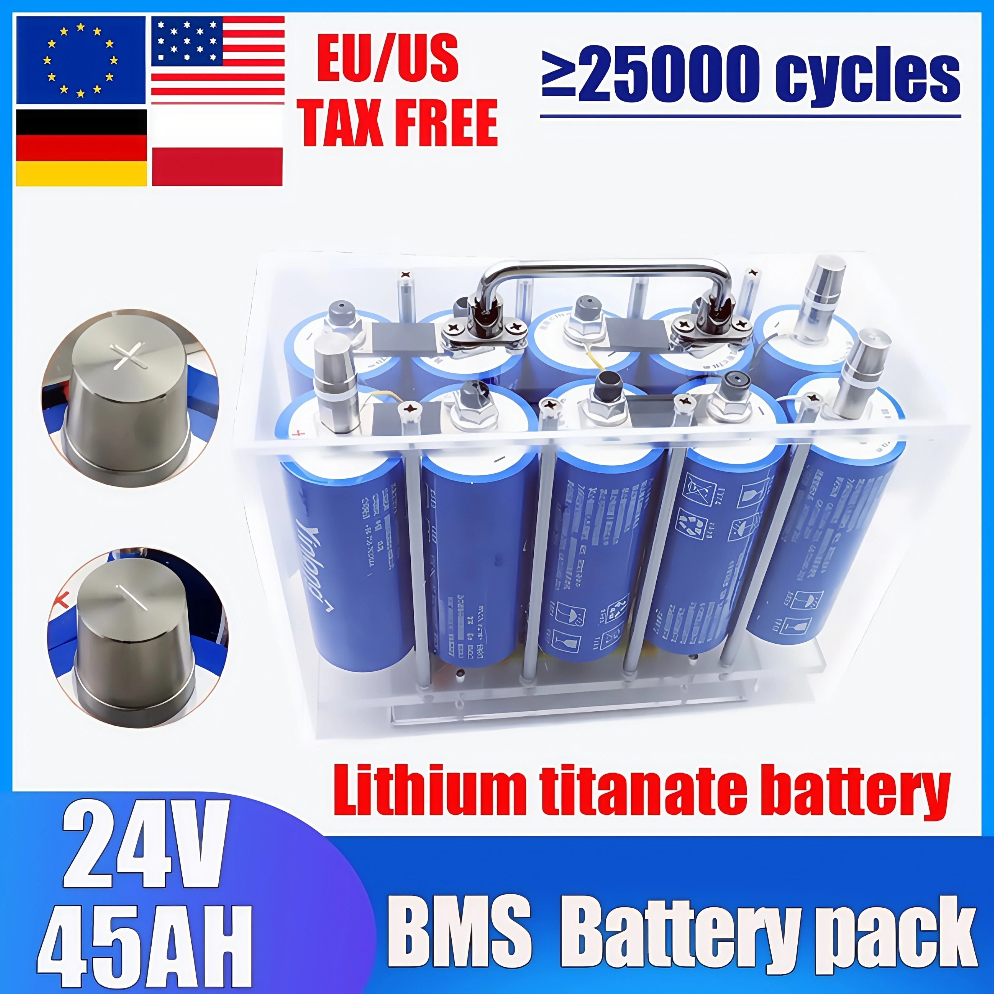 

Yinlong 24V 45Ah Lithium Titanate Battery Pack 35Ah/40Ah/45Ah LTO 66160 10C Discharge Rechargeable for Car Audio System Golf