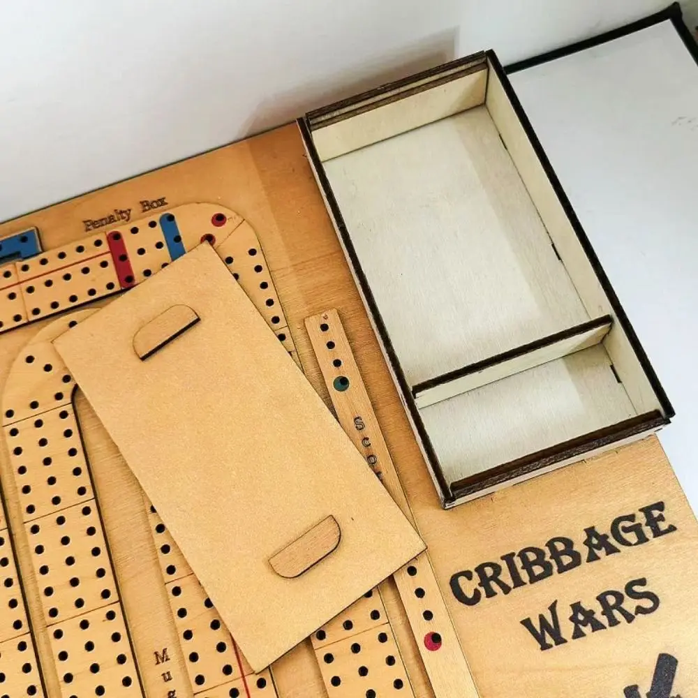 Wooden Cribbage Wars Board Game with Built-in Cribbage Pegs Storage Compartment Cribbage War Game Cribbage Board Game Set