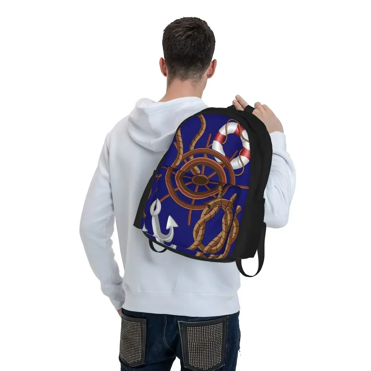 Nautical Marine And Navigation Elements Backpacks Boys Girls Bookbag Students School Bags Kids Travel Rucksack Shoulder Bag
