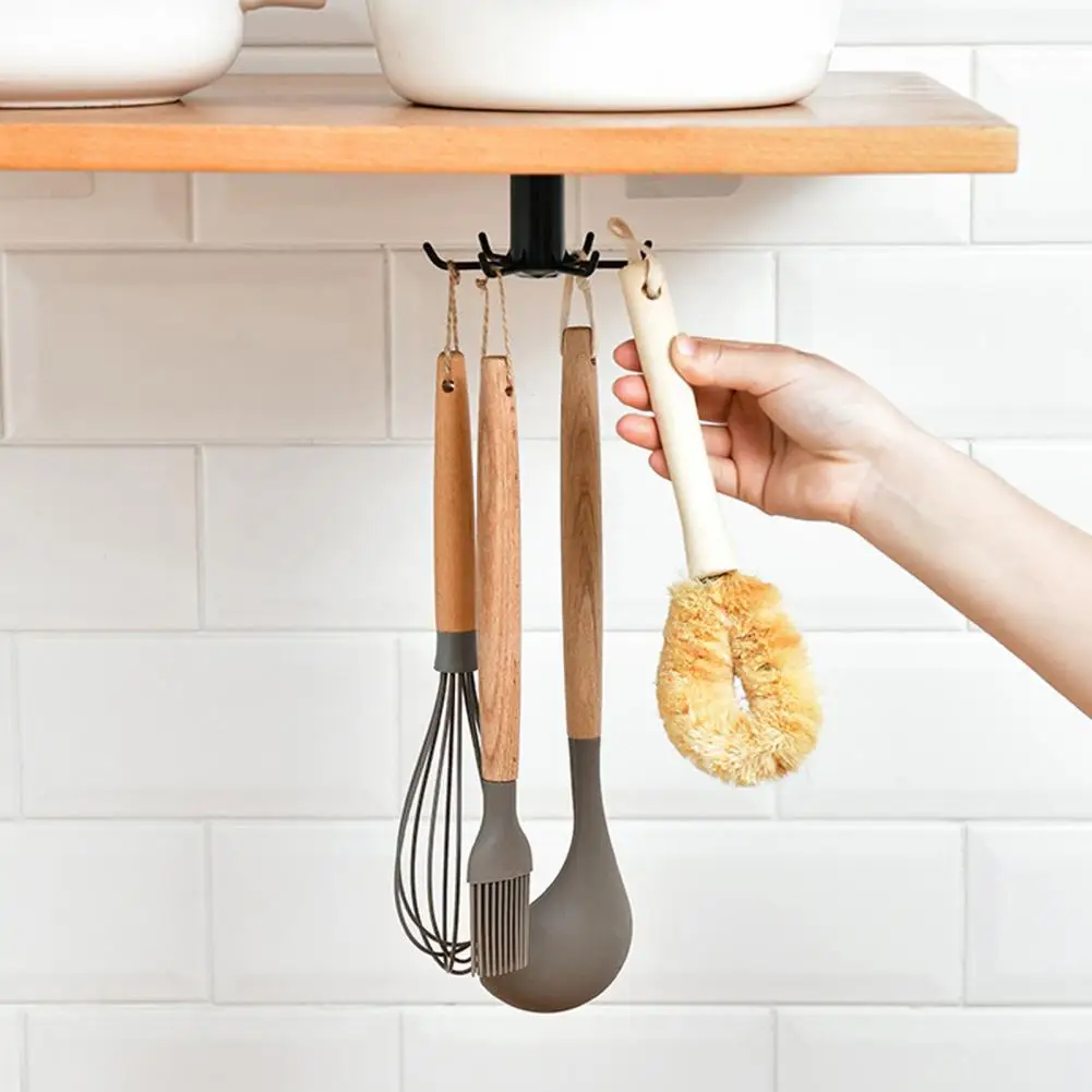 Kitchen Spoon Hanger Kitchen Utensil Hanger Rack 360° Rotating Spoon Ladle Storage Hook Self-adhesive under Cabinet Organizer