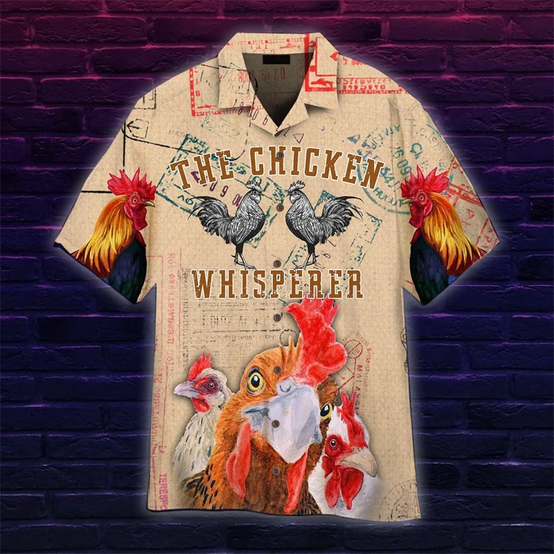 Funny Chicken Graphics Hawaiian Shirts Fashion Mens 3D Printed Shirts Summer Trend Short Sleeve Loose Casual Mens Aloha Shirts