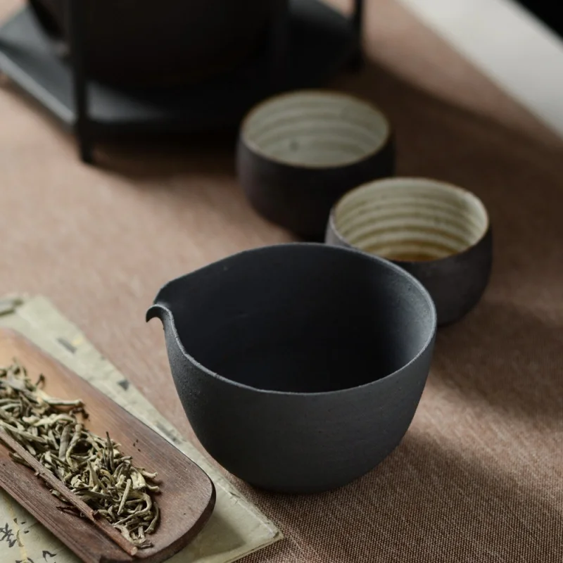 ★Matt Black Zen Handmade Coarse Pottery Pitcher Kombucha Fair Cup Jingdezhen Fair Mug Black Pottery Tea Set Japanese Tea Pitcher