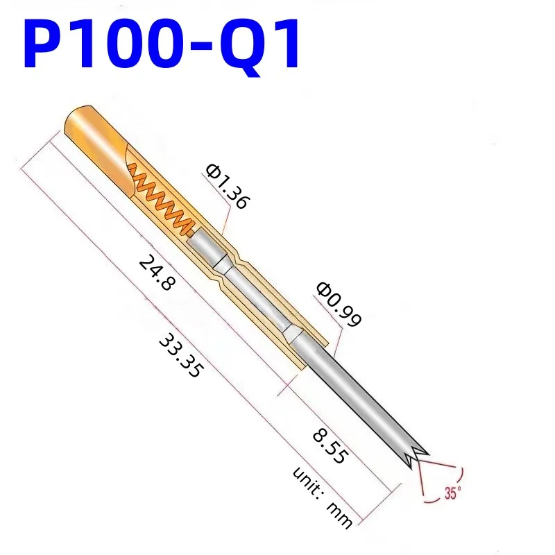 100PCS Spring Test Probe P100-Q1 Straight 4-claw Test Pin Head Dia 1.0mm Length 33.35mm Needle Dia 1.36mm Spring Pogo Pin P100-Q