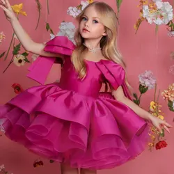 Jill Wish J159 Elegant Satin Fuchsia Girl Dress Off-Shoulder White Princess Birthday Wedding Party Children Holy Coummunion Gown