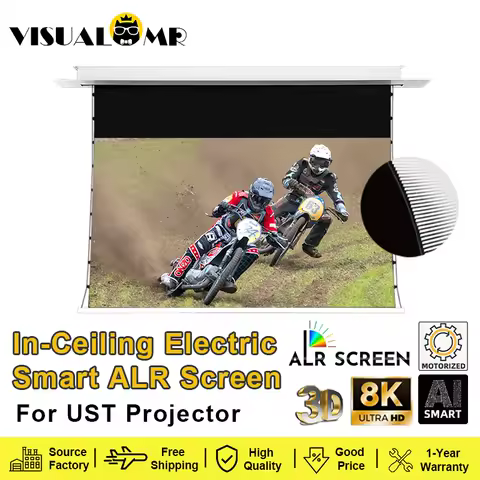 2025 New In-Ceiling Electric Black Grid ALR UST Recessed Projector Screen Tab-Tensioned Motorized Upgraded Ceiling Projection 4K