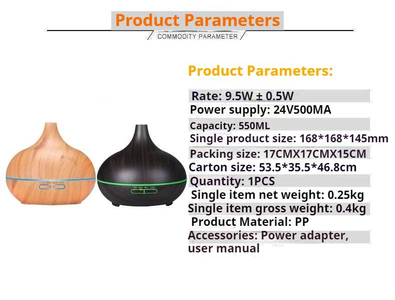 500ML Aromatherapy Machine Wood Grain Humidifier with 7-Color LED Heavy Fog Quiet Bedroom Office Hotel Essential Oil Humidifier