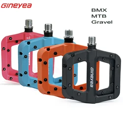 1Pair Gineyea Adult Bike Seal Bearing Pedals, Nylon Mountain MTB Bike Wide Platform Pedal with Anti-slip Nails