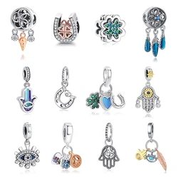 Original Silver Plated Charms Lucky Clover Hamsa Hand Pendant Crystals Beads Fit Pan Diy Bracelets Necklaces Jewelry For Women