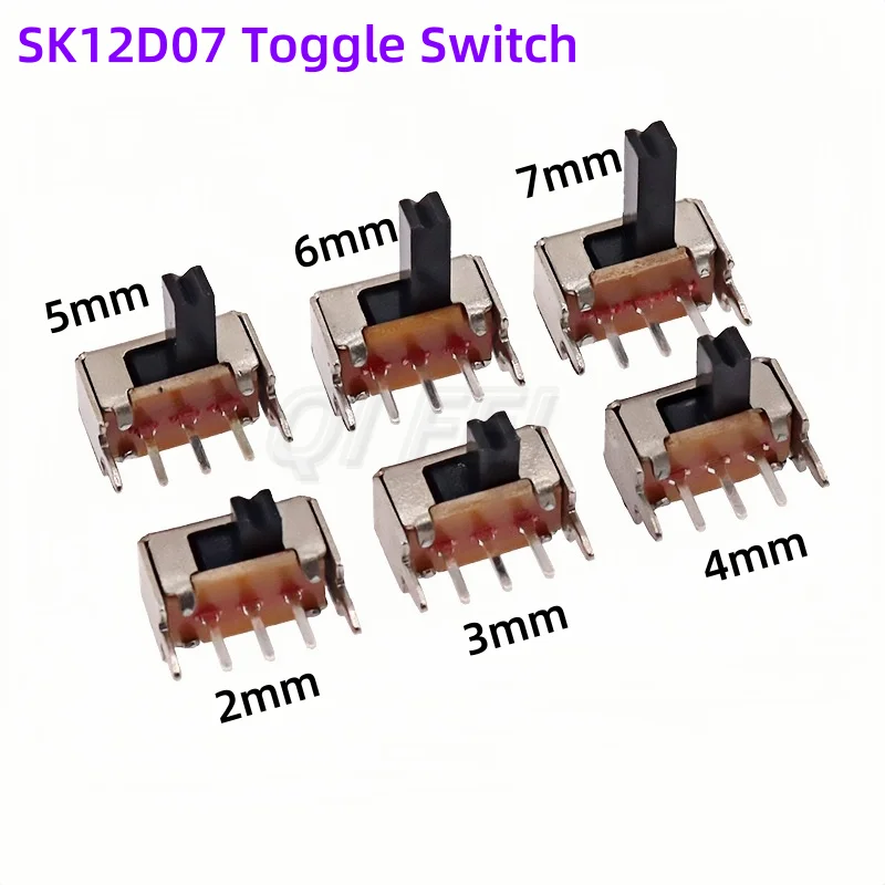 50pcs SK12D07 Toggle Switch 1P2T SK12D07VG Handle High 2/3/4/5/6/7mm 3Pin PCB Miniature Slide Switch Side Knob SK12D07VG4 ON/OFF