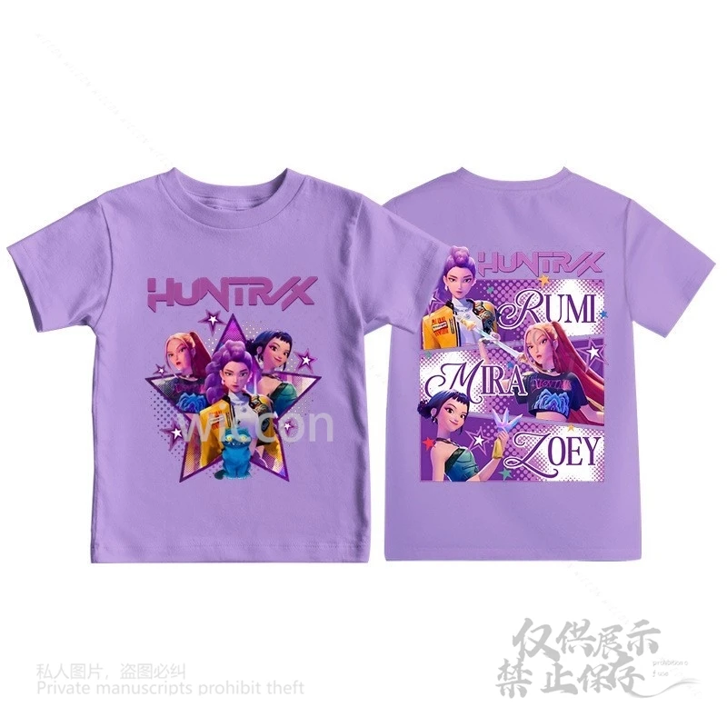 أنيمي Kpop شيطان الصيادين تي شيرت الكرتون لطيف قصيرة الأكمام قميص الصيف القطن موضة مطبوعة الاطفال هالوين كرنفال كوس