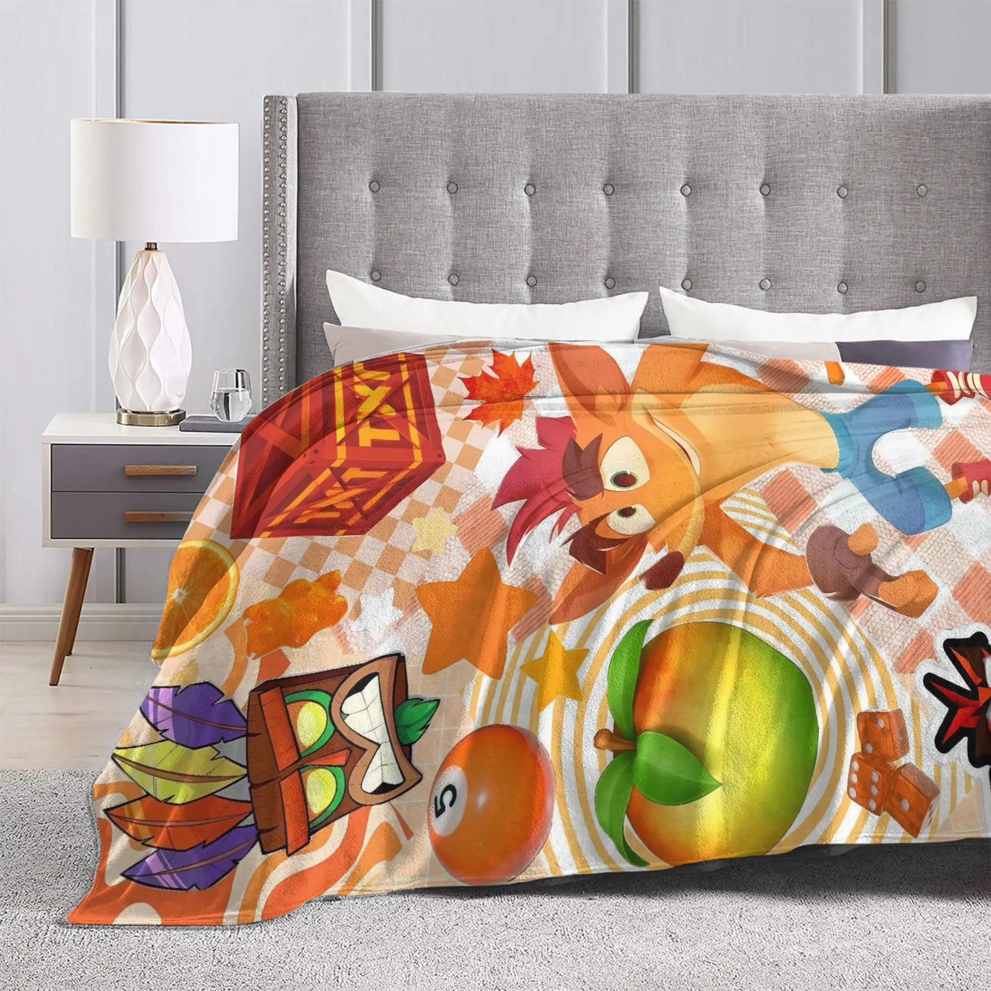 Crash Bandicoot Fruit Pattern Flannel Blanket Winter  Super Warm Throw Blanket for Children Bedroom Bedspread Sofa Bed Cover